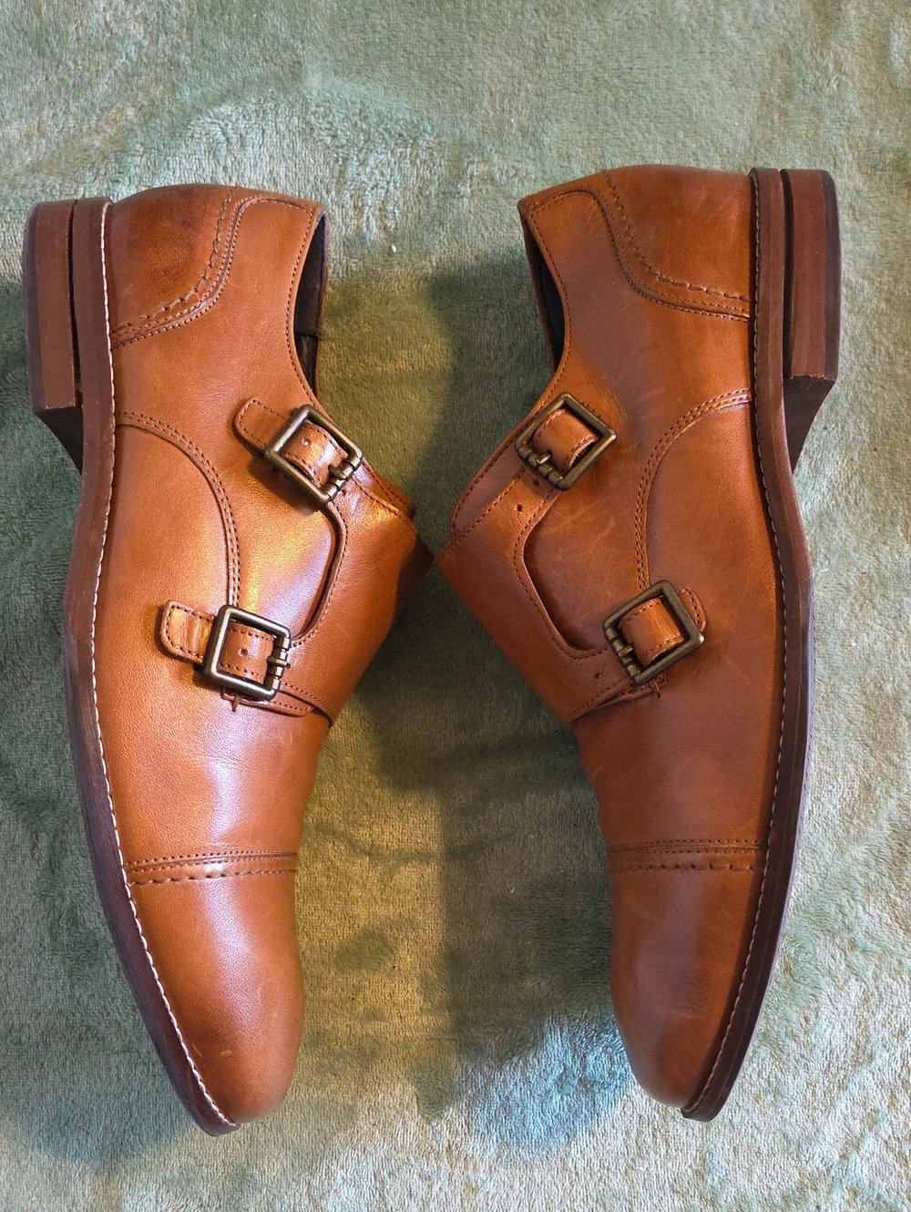 COLE HAAN Grand 2.0 Men’s Double Monk Strap Leather Shoes — Tan